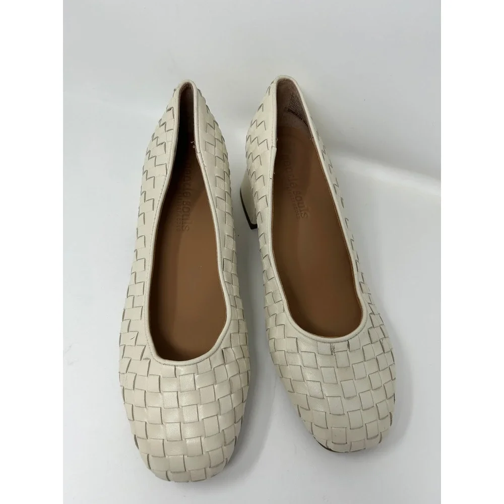Gentle Souls By Kenneth Cole Woven Leather Block Heel Pumps Cream Shoes Sz 9.5 - Picture 1 of 9